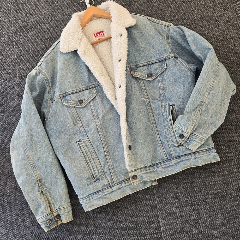 Vintage Levis Jacket Mens Large Blue Sherpa Lined Denim Made USA 80s 70609 4891